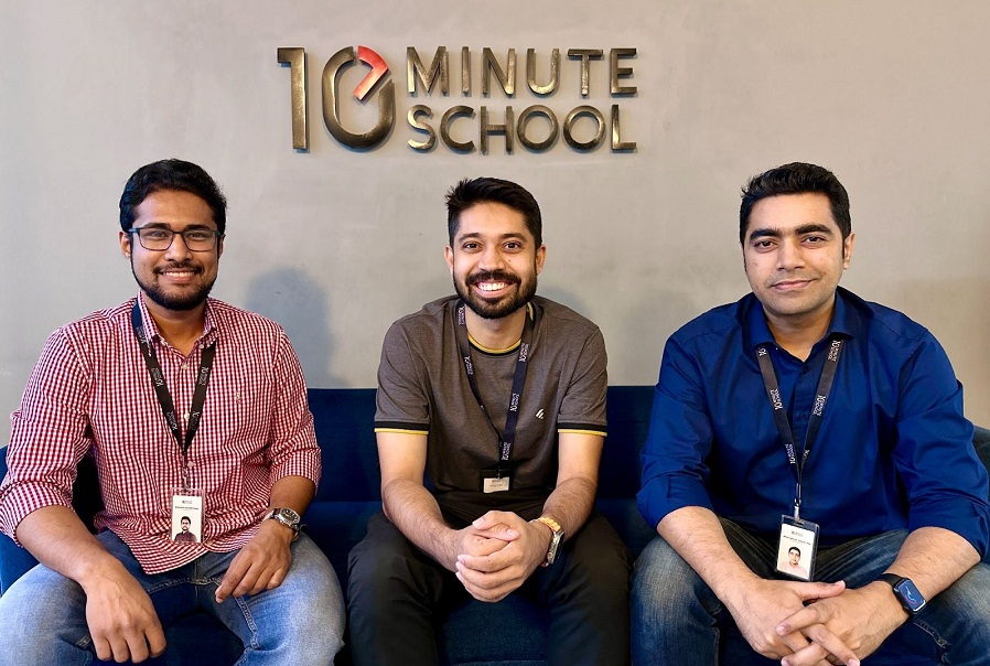 (from left) Abdullah Abyad Raied, Co-founder and CTO, Ayman Sadiq, Co-founder and CEO, Mirza Salman Hossain Beg, Co-founder and COO of 10 Minute School
