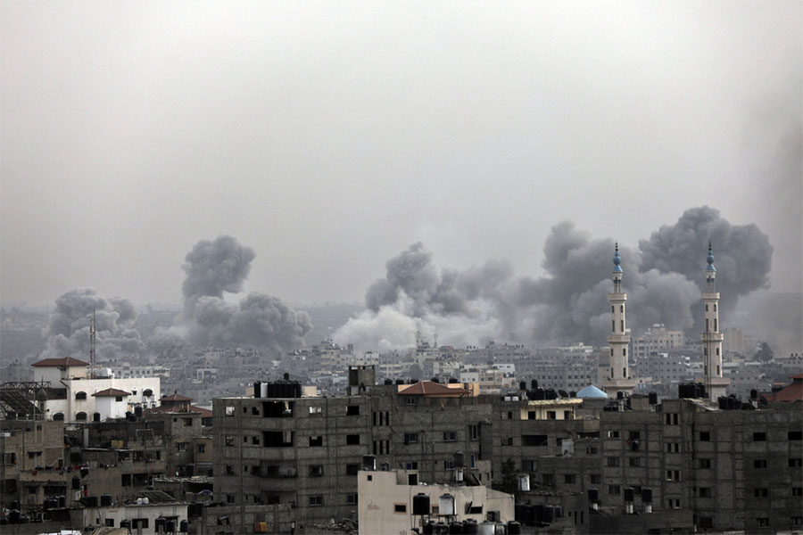 Smoke rises following Israeli bombardment on Gaza City, Sunday, Oct. 29, 2023.