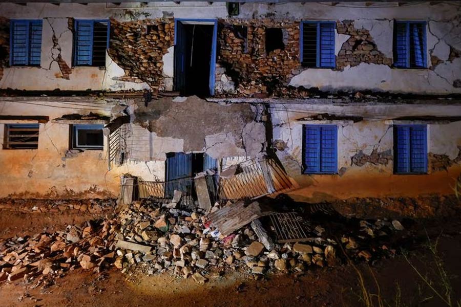 A view of a damaged school building after an earthquake on Saturday at Khalanga in Jajarkot in Nepal –Reuters photo