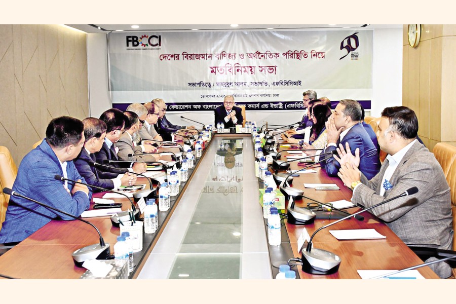 FBCCI President Mahbubul Alam presides over a views-exchange meeting with business leaders at the Gulshan office of the Federation on Tuesday.