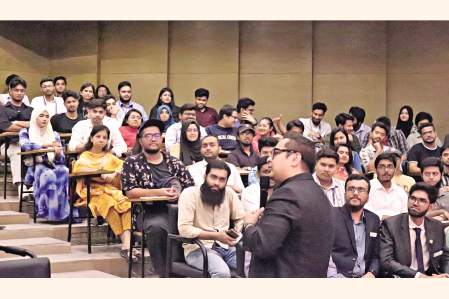 Ghulam Sumdany Don speaks at a workshop styled ‘Corporate Etiquettes’ arranged by East West University Investment and Finance Club recently