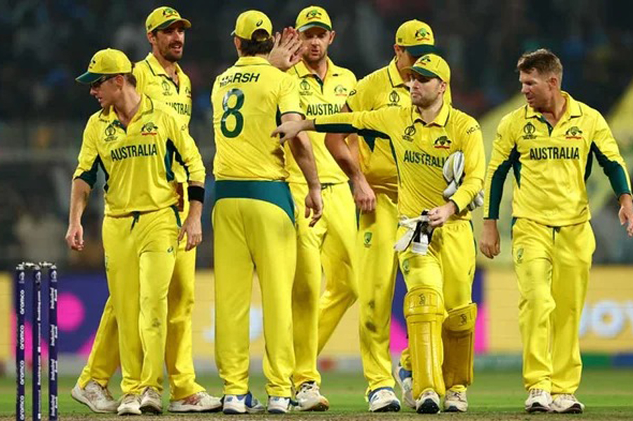 ICC Cricket World Cup 2023 - Semi-Final - South Africa v Australia - Eden Gardens, Kolkata, India - November 16, 2023 Australia’s Pat Cummins celebrates with teammates after taking the wicket of South Africa’s Kagiso Rabada REUTERS/Andrew Boyers