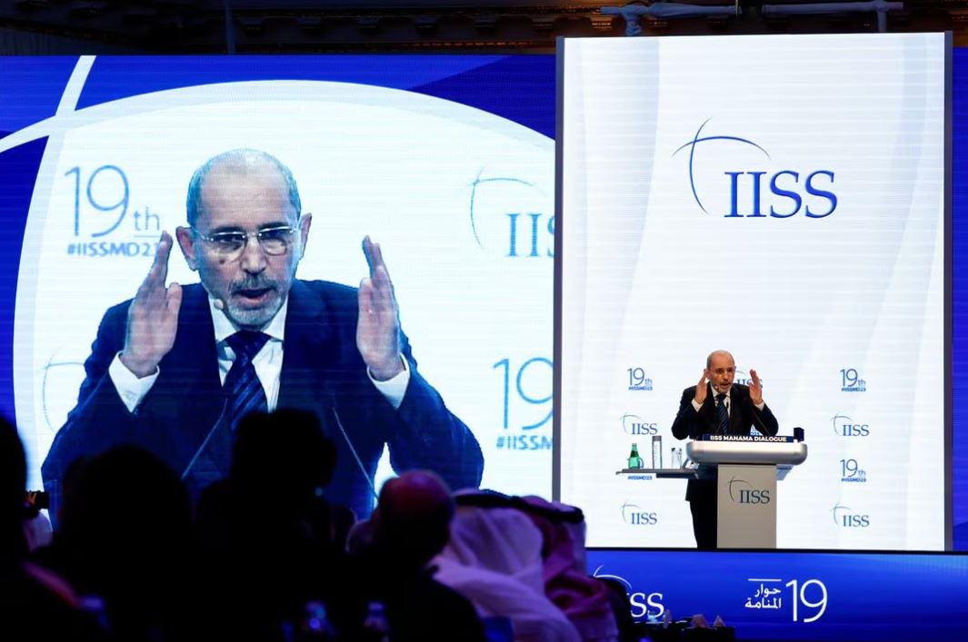 Jordanian Foreign Minister Ayman Safadi speaks at the IISS Manama Dialogue in Manama, Bahrain, November 18, 2023. REUTERS/Hamad