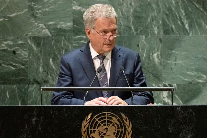 Finland's President Sauli Niinisto addresses the 78th United Nations General Assembly at U.N. headquarters in New York, U.S., September 20, 2023. REUTERS/Caitlin Ochs/File Photo