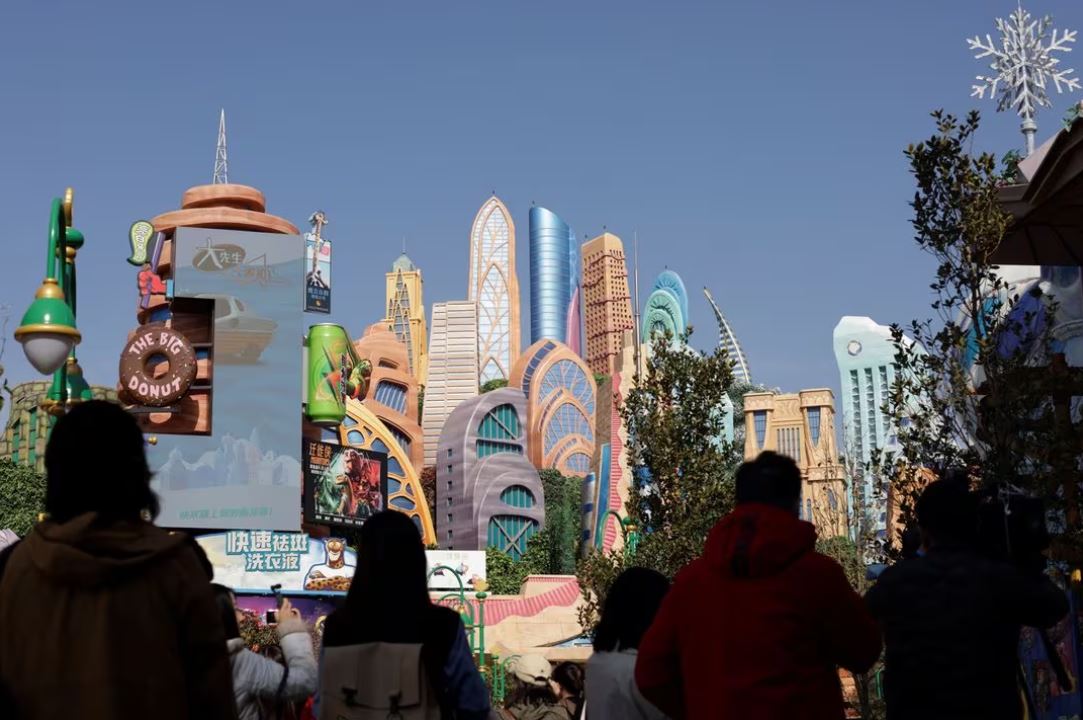 People attend the media preview tour of Disney World's first Zootopia-themed land attraction in Shanghai, China November 29, 2023. REUTERS/Nicoco Chan/File photo