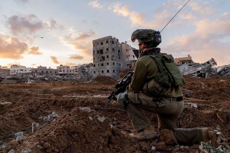 Israeli soldier taking position in the Gaza Strip, amid the ongoing conflict between Israel and the Palestinian Islamist group Hamas, in this handout picture released on Wednesday –Reuters photo