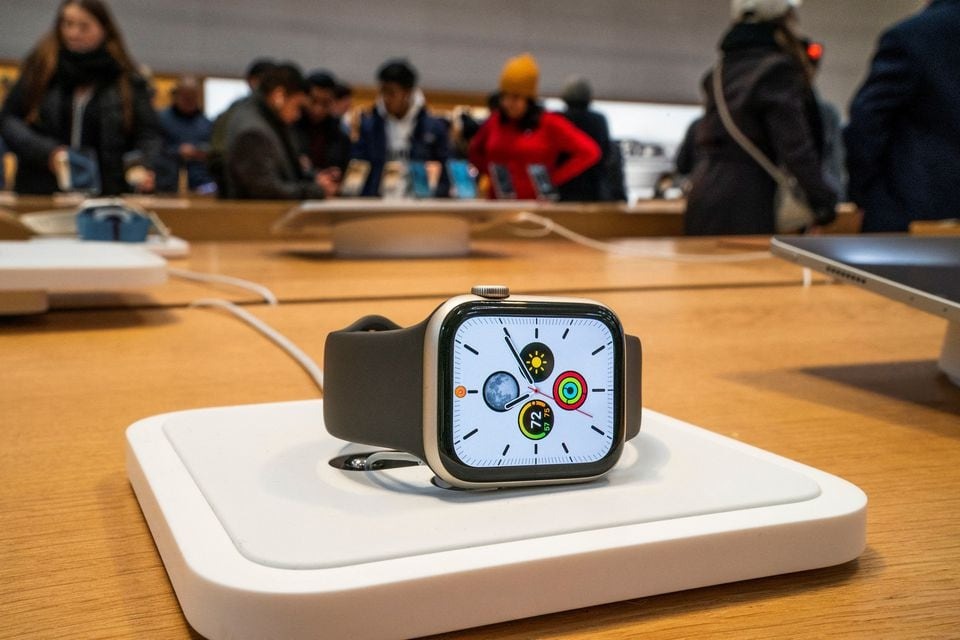 An Apple smartwatch is displayed as customers visit the Apple store in New York, US on December 26, 2023 — Reuters photo