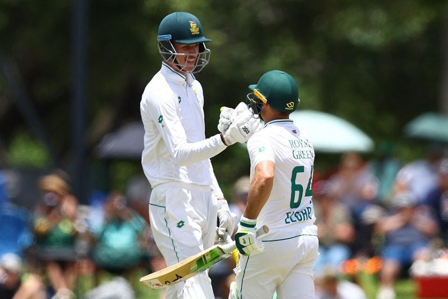 South Africa's Marco Jansen and Dean Elgar during the First Test match against India at SuperSport Park Cricket Stadium in Centurion, South Africa on December 28, 2023 — Reuters photo