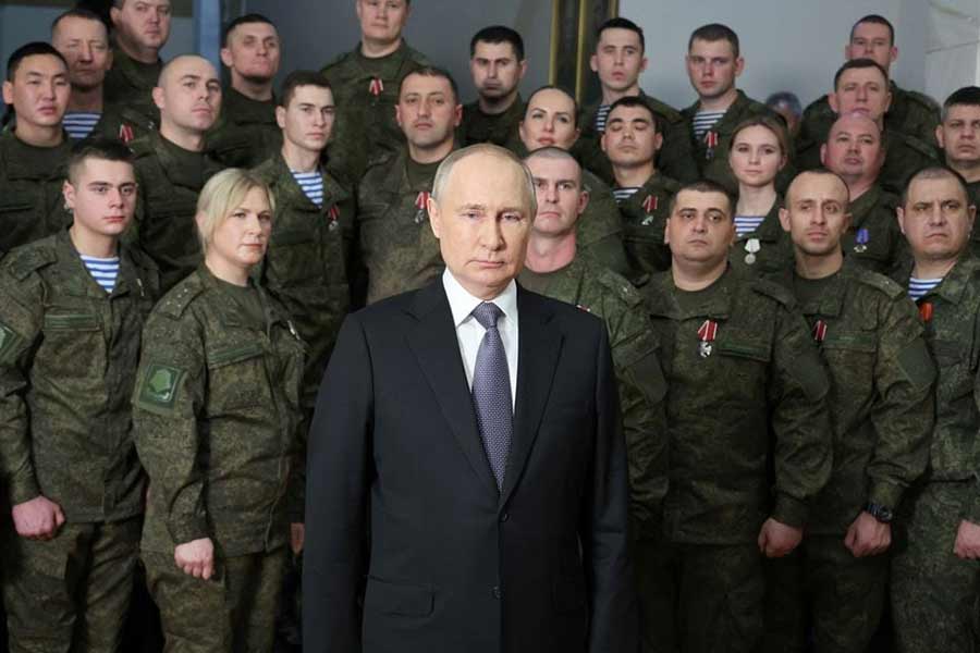 Russian President Vladimir Putin making his annual New Year address to the nation at the headquarters of the Southern Military District in Rostov-on-Don in Russia on Sunday –Reuters photo