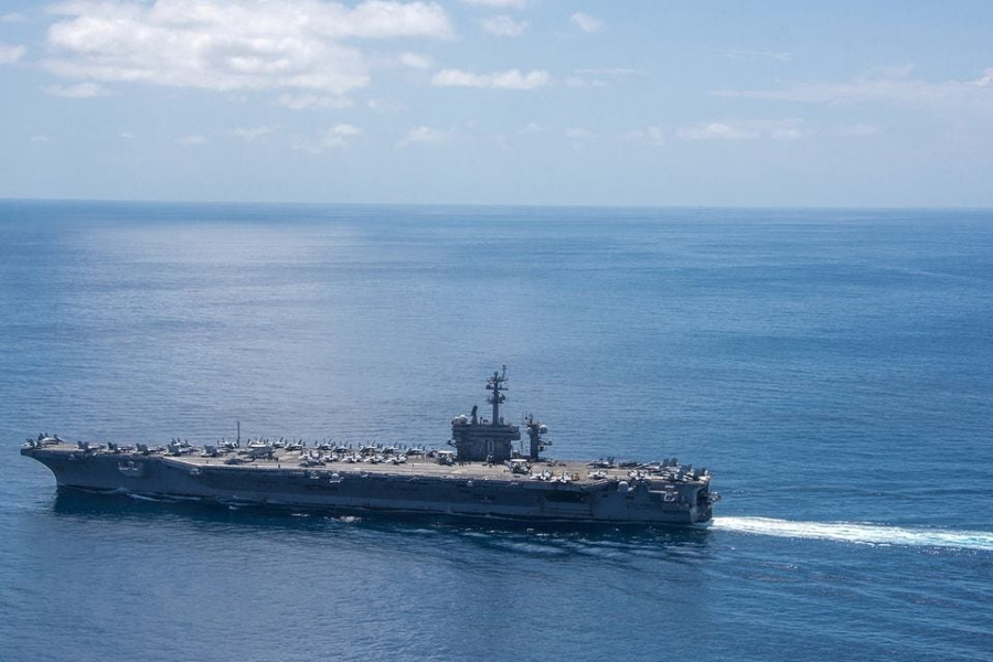 The aircraft carrier USS Carl Vinson transits the Indian Ocean April 15, 2017.