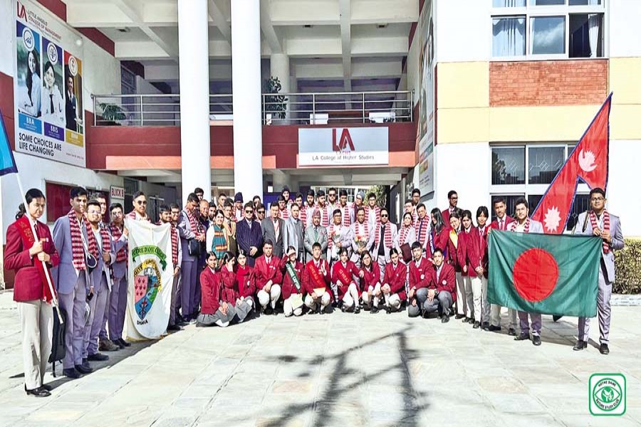 Notre Dame Nature Study Club team on the premises of Little Angels' School, Nepal