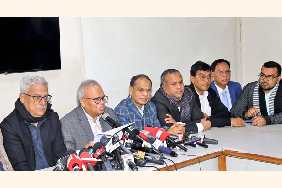BNP Senior Joint Secretary General Ruhul Kabir Rizvi speaking at a press conference at the party's Naya Paltan central office in the city on Sunday —Focus Bangla photo