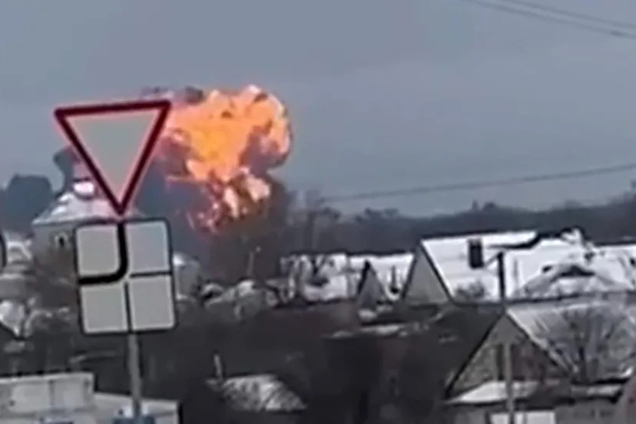 The plane was seen going down near the village of Yablonovo in Belgorod region — Russian Telegram via BBC