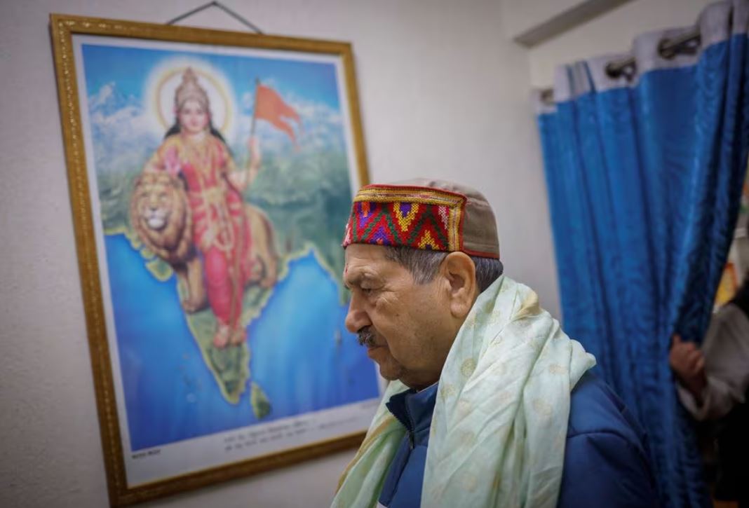 Indresh Kumar, a senior leader of the Hindu nationalist organisation Rashtriya Swayamsevak Sangh (RSS) arrives at his office in New Delhi, India, January 26, 2024. REUTERS/Adnan Abidi