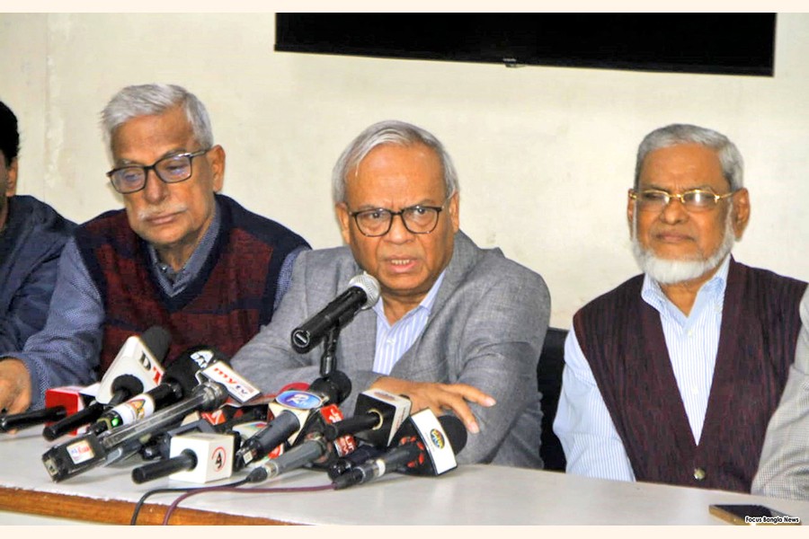 BNP senior joint secretary general Ruhul Kabir Rizvi speaking at a pres conference in the city on Monday — Focus Bangla