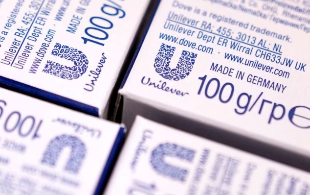 Unilever logo is displayed on Dove soap boxes in this illustration taken on January 17, 2022. REUTERS/Dado Ruvic/Illustration/File Photo