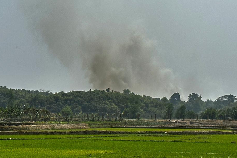 Smoke rises from fighting in Myanmar, seen from the Bangladesh side of the borderImage.