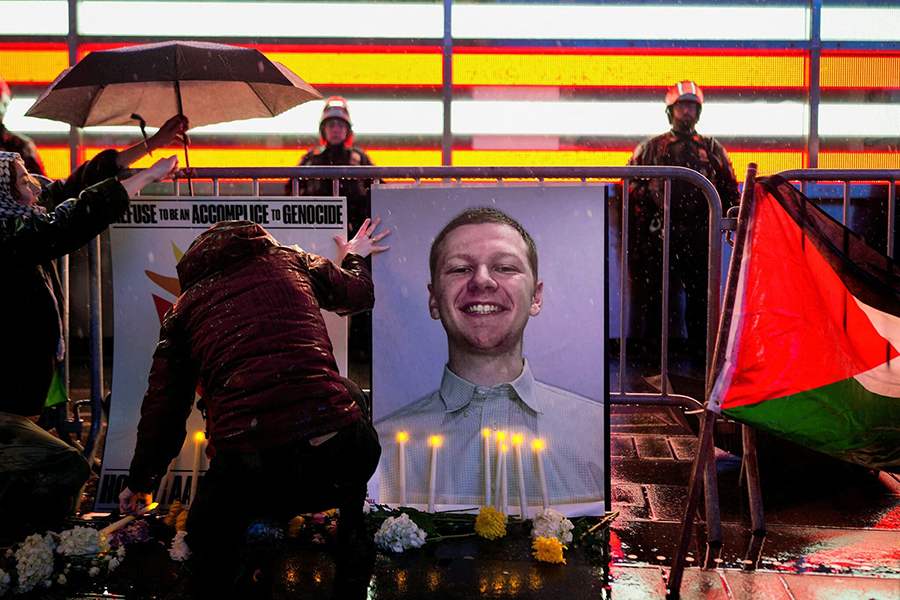 Vigils have been held in several cities, including in New York on Tuesday, February 27, 2024, for Aaron Bushnell, after he lit himself on fire outside of the Israeli embassy — Reuters photo