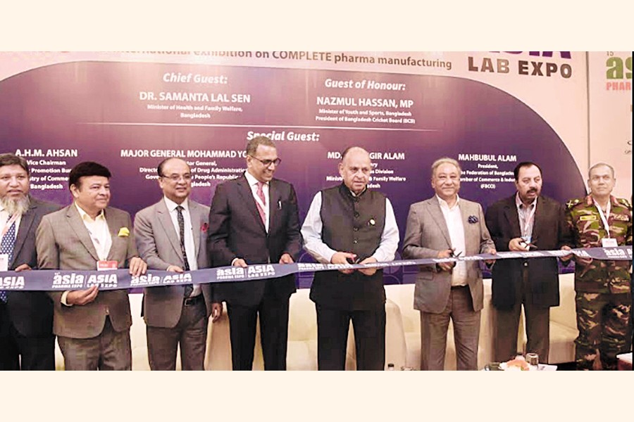 Health Minister Dr Samanta Lal Sen inaugurates the 15th Asia Pharma Expo 2024 (APE 2024) and ASIA LAB EXPO 2024 at the Bangabandhu Bangladesh-China Friendship Exhibition Centre on Thursday. — PID