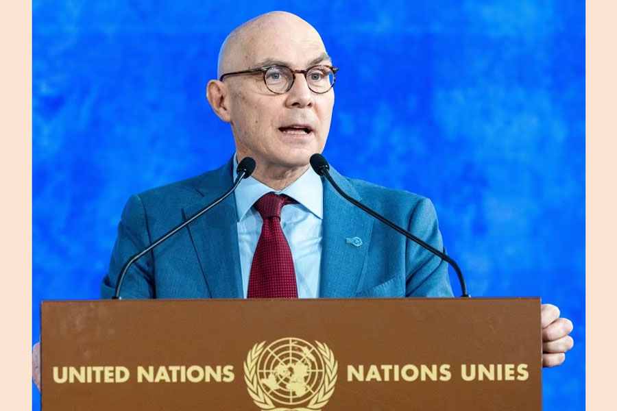 Volker Turk, United Nations High Commissioner for Human Rights, attends the high-level event commemorating the 75th Anniversary of the Universal Declaration of Human Rights at the United Nations in Geneva, Switzerland, December 11, 2023.