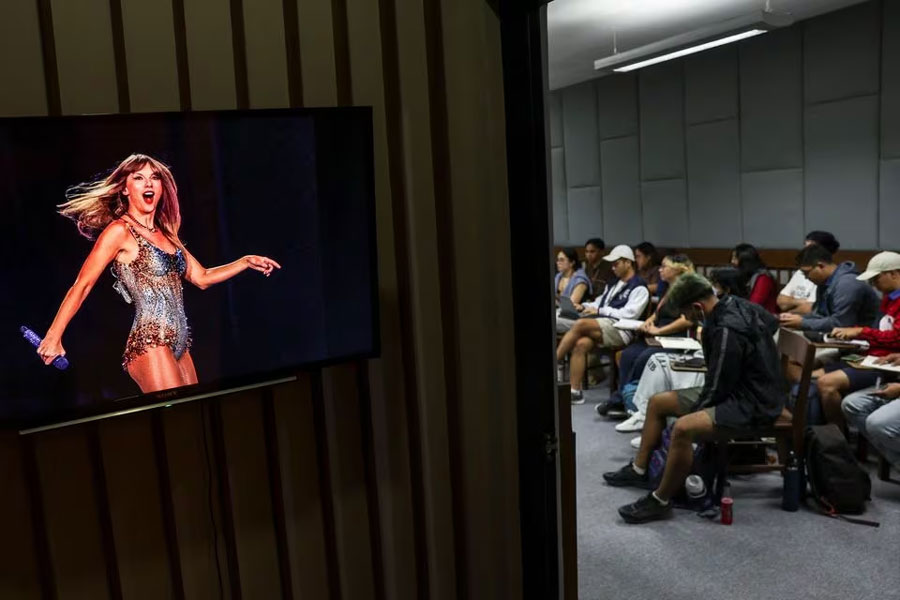 Students sit in the "Celebrity Studies: Taylor Swift in Focus" class at the University of the Philippines Diliman in Quezon City, Metro Manila, Philippines, February 22, 2024.