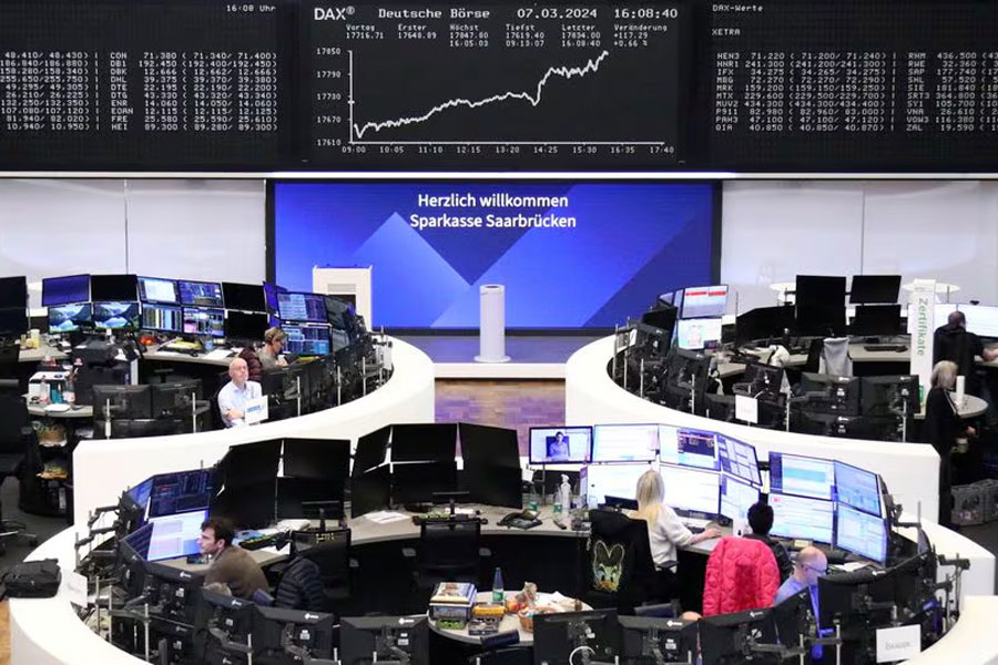The German share price index DAX graph is pictured at the stock exchange in Frankfurt, Germany, March 7, 2024.