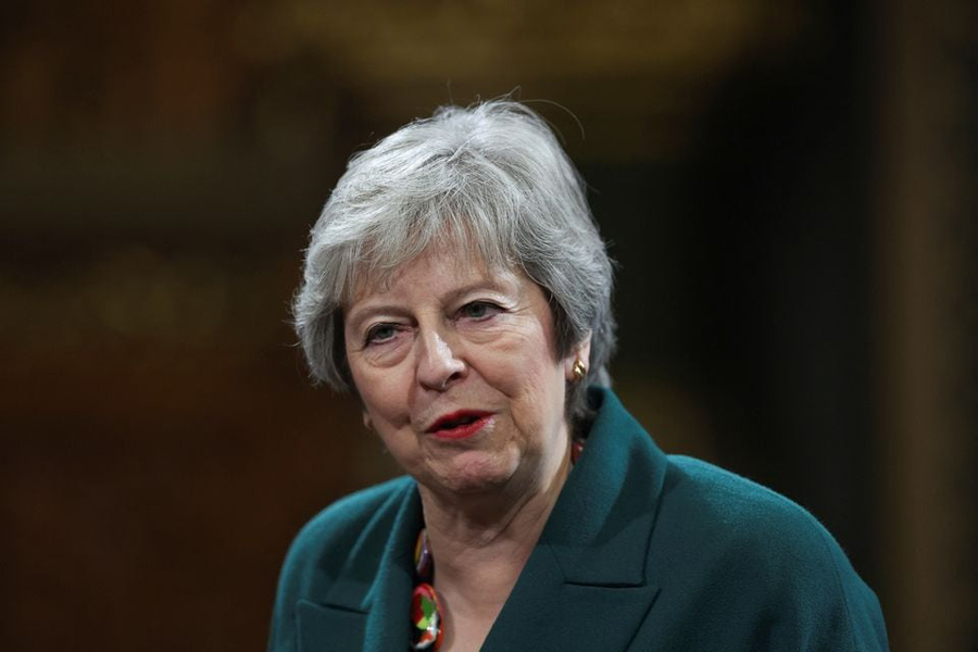 Britain’s former Prime Minister Theresa May looks on, during a state visit by South Korea’s President Yoon Suk Yeol, in London, Britain, November 21, 2023.