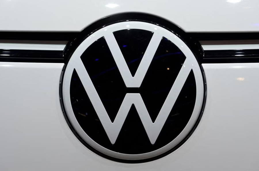 The logo of carmaker Volkswagen Commercial Vehicles is pictured at the IAA Transportation fair, which opened its doors to the public on September 20, 2022, in Hanover, Germany on September 19, 2022