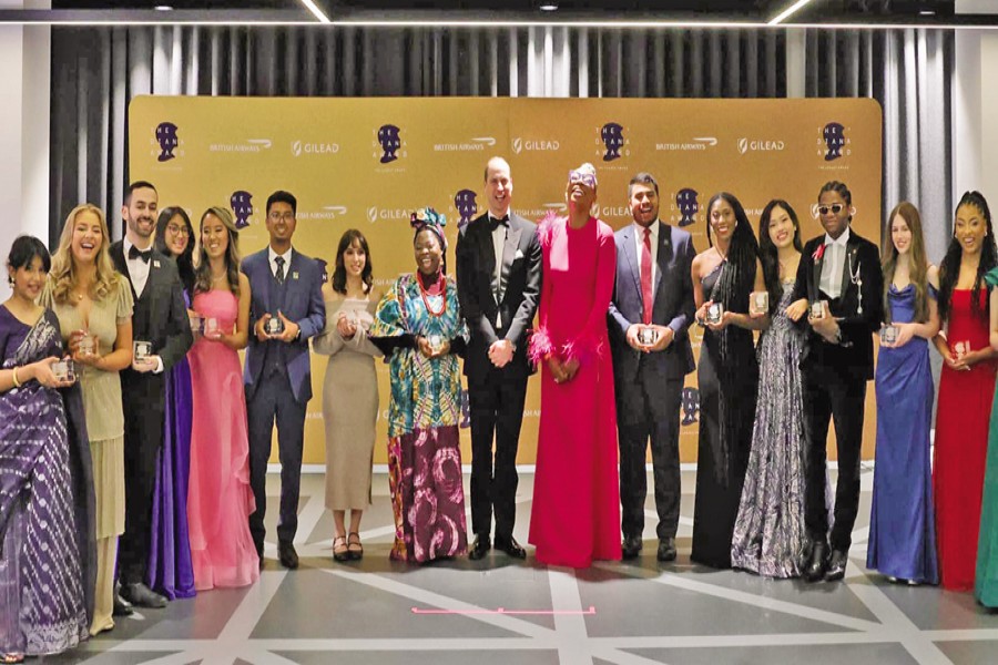 All the recipients of Legacy Award, Nafira is first from the left and Shamim is sixth from the left, can be seen with The Prince of Wales, William