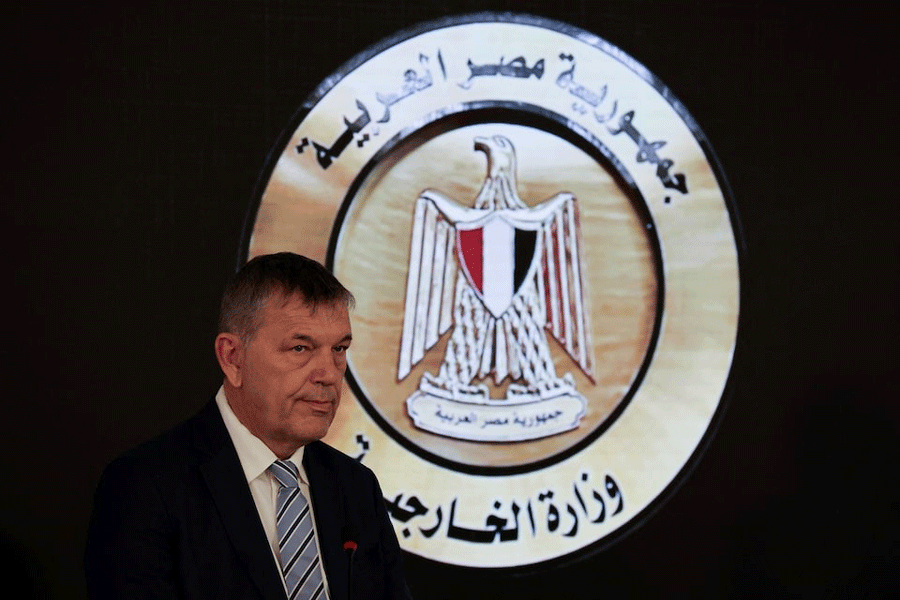United Nations Relief and Works Agency for Palestine Refugees (UNRWA) Commissioner-General Philippe Lazzarini looks on as he speaks to the media, amid the conflict between Israel and the Palestinian Islamist group Hamas, in Cairo, Egypt, March 18, 2024.