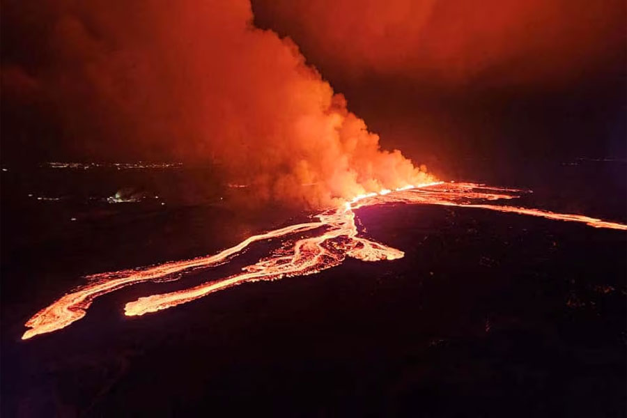 Magma had been accumulating underground since the last eruption in February, prompting authorities to warn of an imminent eruption. The warning time late on Saturday was only 15 minutes before fountains of molten rock began soaring from a 1.9 mile fissure, roughly the same size and at the same place as the eruption in February. via Public Safety Department of the National Police