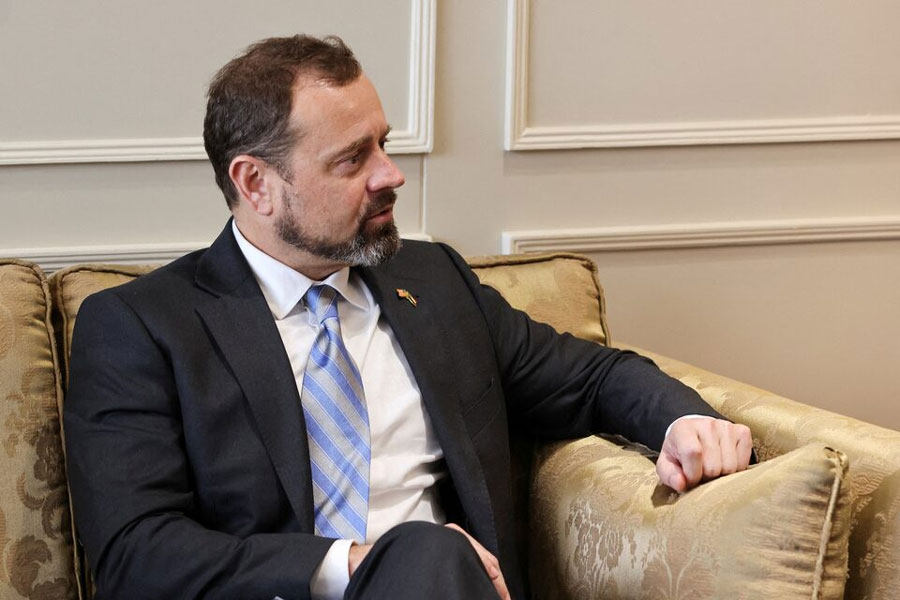 US Special Envoy to Sudan Tom Perriello meets with Egyptian Foreign Minister Sameh Shoukry (not pictured) at the new headquarters of the Egyptian Ministry of Foreign Affairs, at the New Administrative Capital (NAC) in the east of Cairo, Egypt, March 18, 2024.