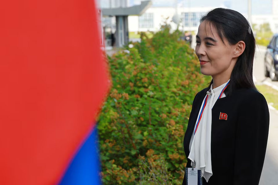 Kim Yo Jong, sister of North Korea’s leader Kim Jong Un, arrives at the Vostochny Сosmodrome before a meeting of Russia’s President Vladimir Putin with North Korea’s leader Kim Jong Un, in the far eastern Amur region, Russia, September 13, 2023.