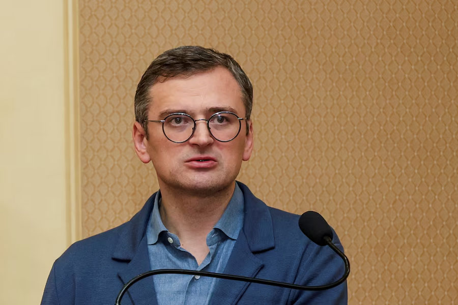 Ukrainian Foreign Minister Dmytro Kuleba attends a joint press conference with his German counterpart Annalena Baerbock, on the second anniversary of Russia’s invasion of Ukraine, in Odesa, Ukraine, February 24, 2024