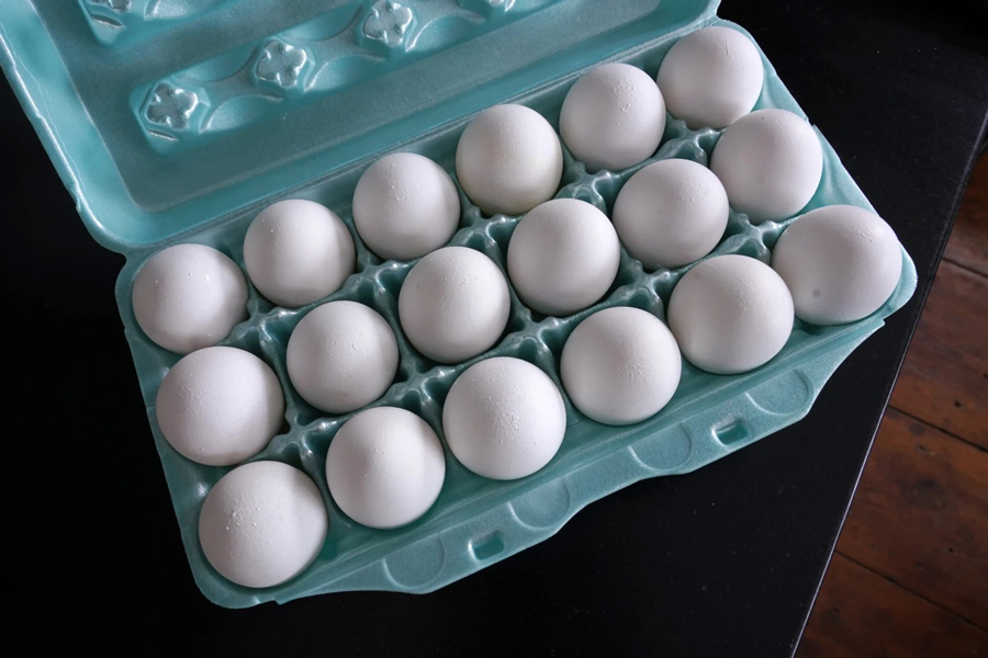 A carton of eggs sits on a kitchen counter on March 17, 2023, in East Derry, N.H. Egg prices are 43 per cent higher than they were three years ago.