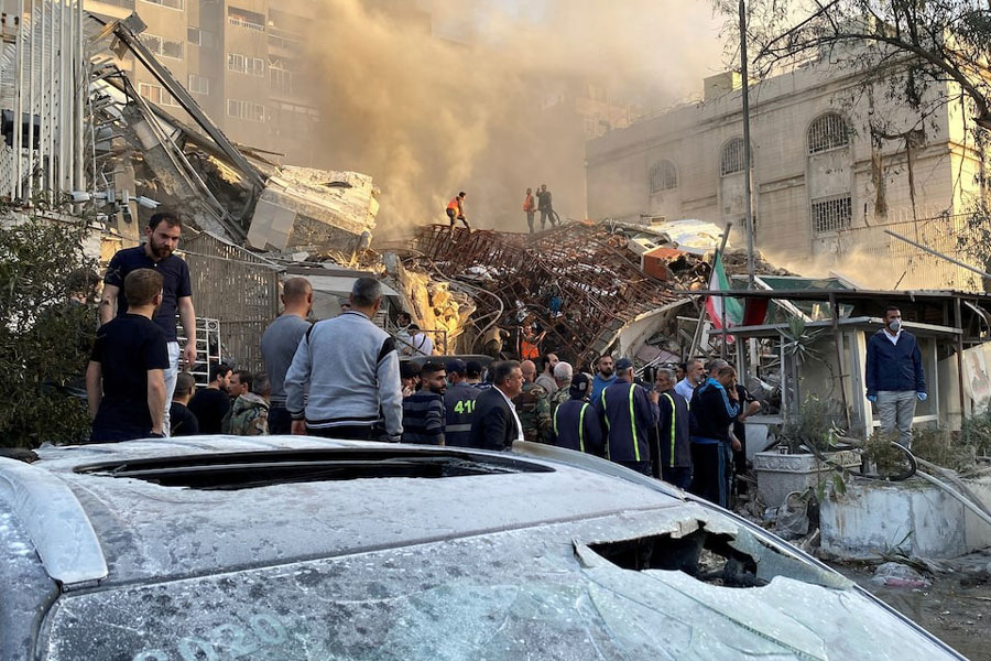 Smoke rises after what the Iranian media said was an Israeli strike on a building close to the Iranian embassy in Damascus, Syria April 1, 2024.