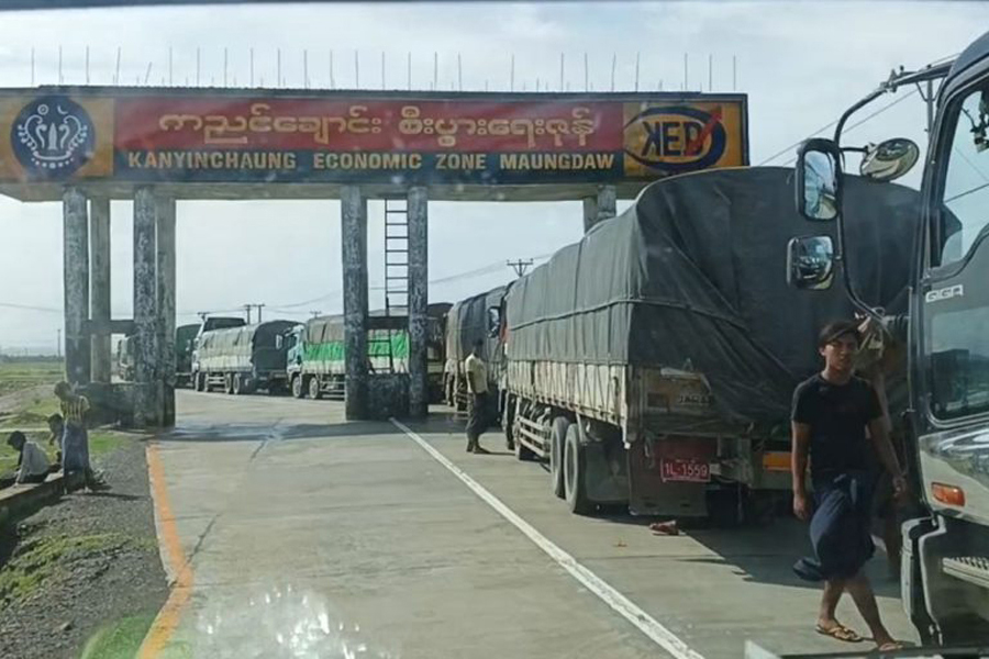Goods loaded trucks are waiting at Maungdaw border at Rakhine State in Myanmar— Collected Photo