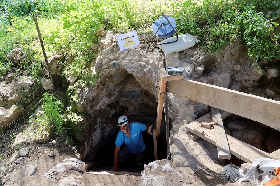 Yinon Shivtiel, a historian at Zefat Academic College looks out from the opening to a cave, part of an immense underground hideout comprising narrow tunnels and large storage spaces that, according to the Israel Antiquities Authority (IAA), was dug by Jewish villagers nearly 2,000 years ago at a time of revolt against the Roman Empire, in Huqoq, northern Israel on April 1, 2024 — Reuters