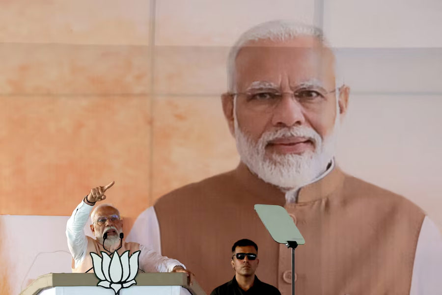 India's Prime Minister Narendra Modi speaks during an election campaign rally in Meerut, India, March 31, 2024.