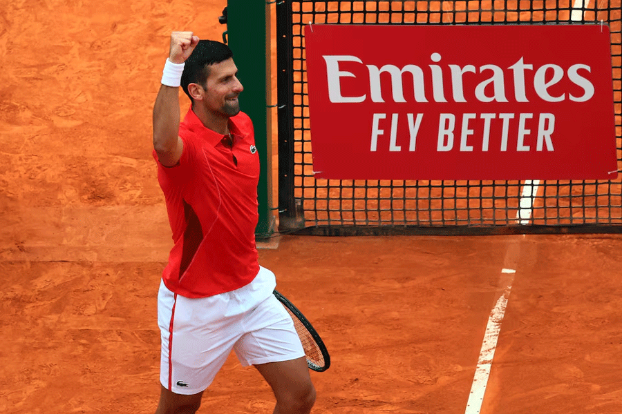 Tennis - ATP Masters 1000 - Monte Carlo Masters - Monte Carlo Country Club, Roquebrune-Cap-Martin, France - April 9, 2024 Serbia's Novak Djokovic celebrates winning his round of 32 match against Russia's Roman Safiullin Reuters/Denis Balibouse