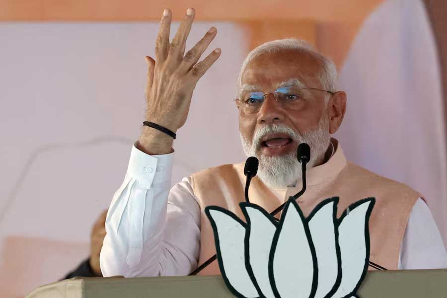 India's Prime Minister Narendra Modi speaks during an election campaign rally in Meerut, India, March 31, 2024.