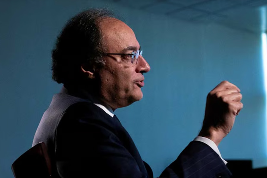 Pakistan Finance Minister Muhammad Aurangzeb is interviewed by Karin Strohecker, Reuters Chief Correspondent Emerging Markets, during the G20 Finance Ministers and Central Bank Governors' Meeting at the IMF and World Bank’s 2024 annual Spring Meetings in Washington, US, Apr 18, 2024. REUTERS
