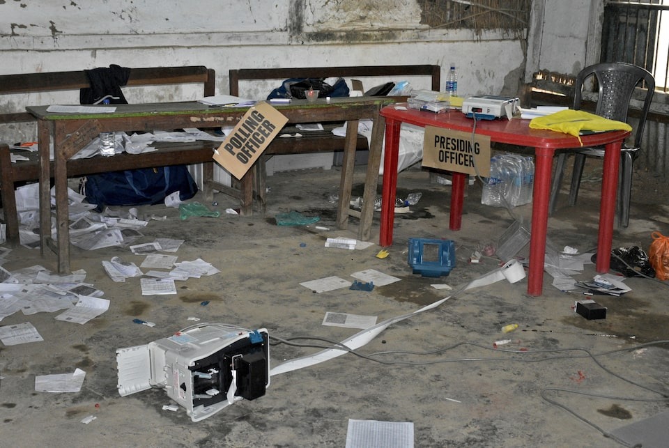 A view of a polling station that was damaged by a crowd during the first phase of the general election, in Khurai in Imphal East, Manipur, India on April 19, 2024 — Reuters photo