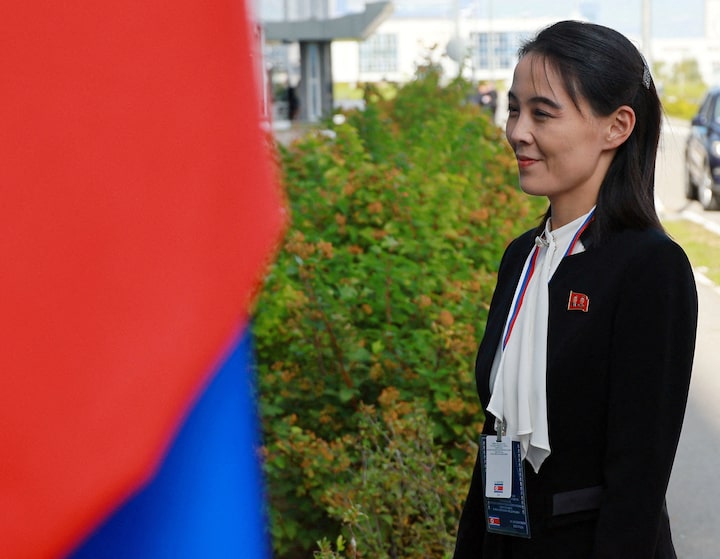 Kim Yo Jong, sister of North Korea's leader Kim Jong Un, arrives at the Vostochny Сosmodrome before a meeting of Russia's President Vladimir Putin with North Korea's leader Kim Jong Un, in the far eastern Amur region, Russia, September 13, 2023. Sputnik/Vladimir Smirnov/Pool via REUTERS/File Photo