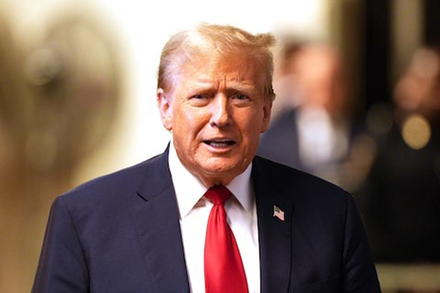 Former US President Donald Trump leaves Manhattan Supreme Court on the 6th day of the hush money trial against him on April 23 2024.