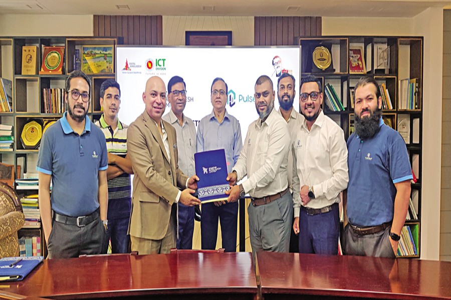 Officials from Startup Bangladesh and Pulse Tech at the agreement signing ceremony held in Dhaka recently