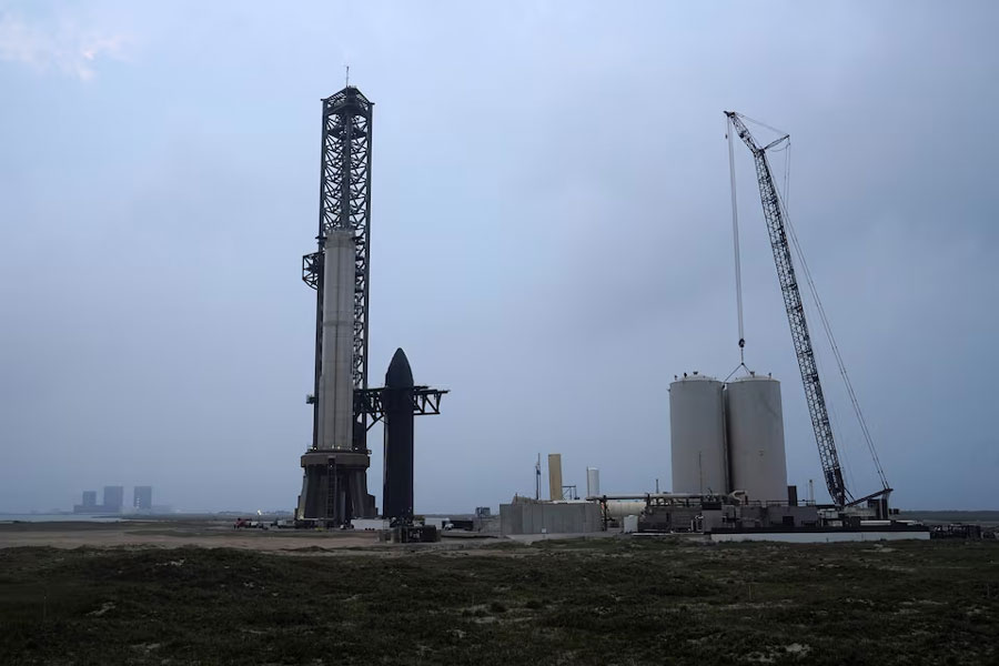 SpaceX’s Starship rocket prototype is pictured in the rocket launch area in Brownsville, Texas, U.S., May 12, 2024.