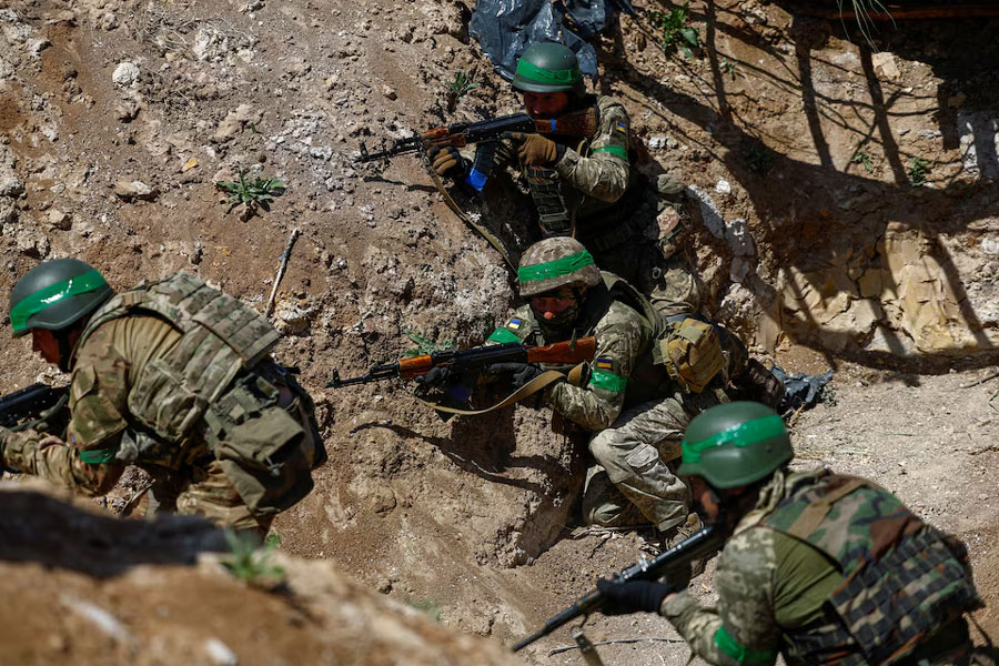 New recruits of the Ukrainian 93rd Kholodnyi Yar Separate Mechanized Brigade attend a military exercise at a training ground, amid Russia's attack on Ukraine, in Donetsk region, Ukraine May 11, 2024