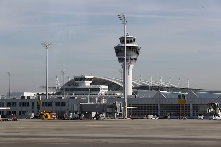 A general view of the Munich International Airport a day before VERDI union called airport workers at Frankfurt, Munich, Stuttgart, Hamburg, Dortmund, Hanover and Bremen airports to go on a 24-hour strike on Friday, in Germany, February 16, 2023.