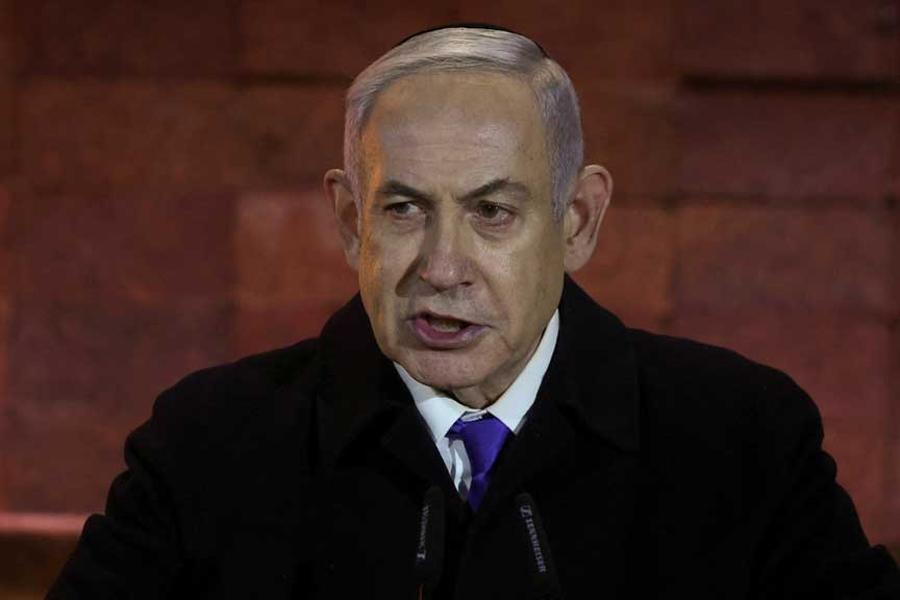 Israeli Prime Minister Benjamin Netanyahu speaks during the opening ceremony marking Israel’s national Holocaust Remembrance Day at Yad Vashem, the World Holocaust Remembrance Center, in Jerusalem May 5, 2024.